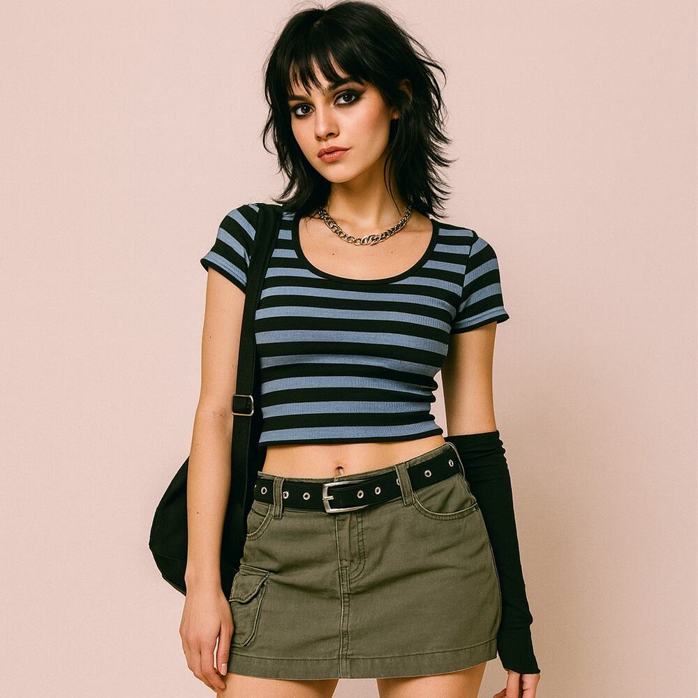 Joe Mini Cargo Skirt Size M 32" Green Low Rise Elastic Waist Grunge Vintage Y2K